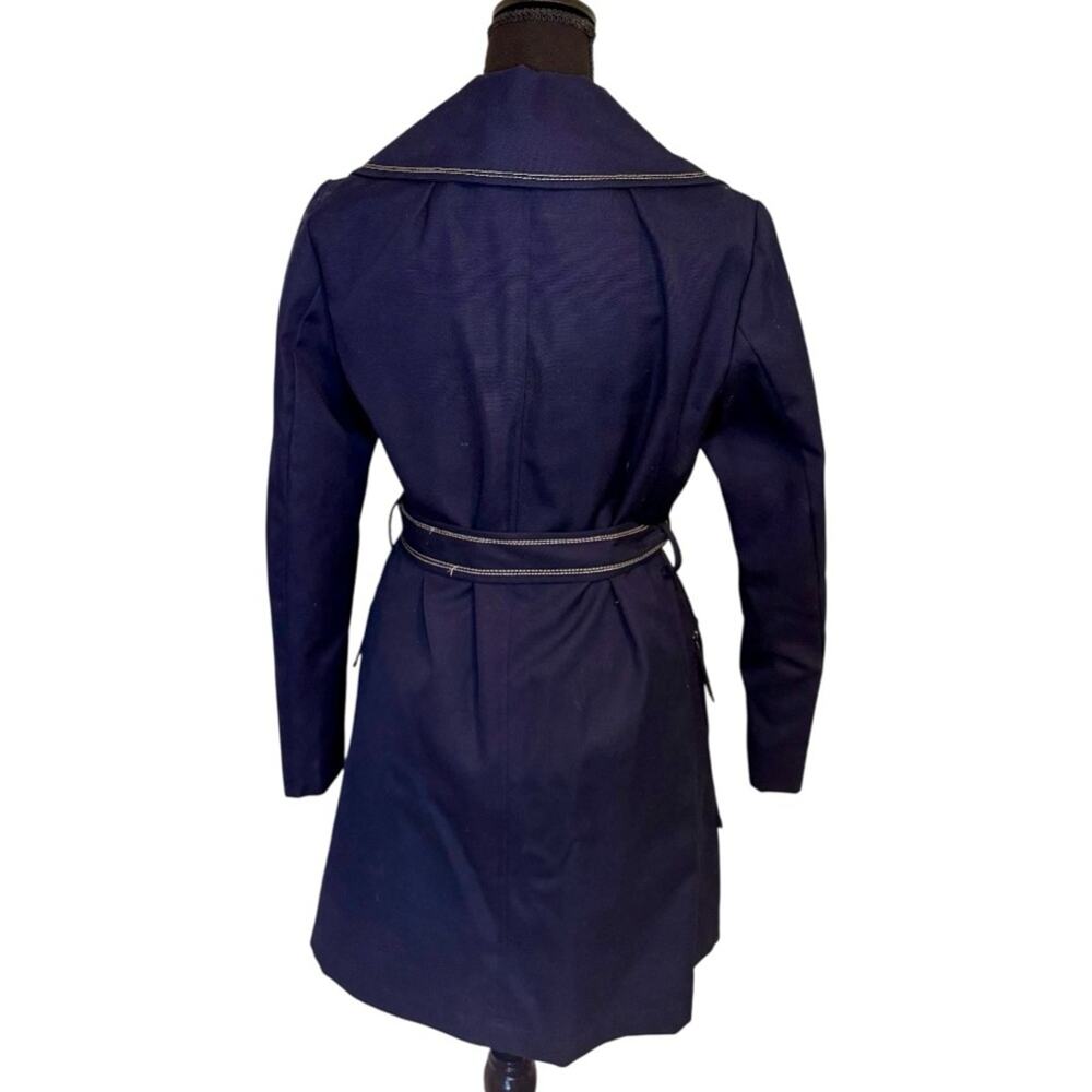 Vintage 80s British Mist Navy Double-Breasted Tie Women's Pea Coat  size 12 - Picture 4 of 7